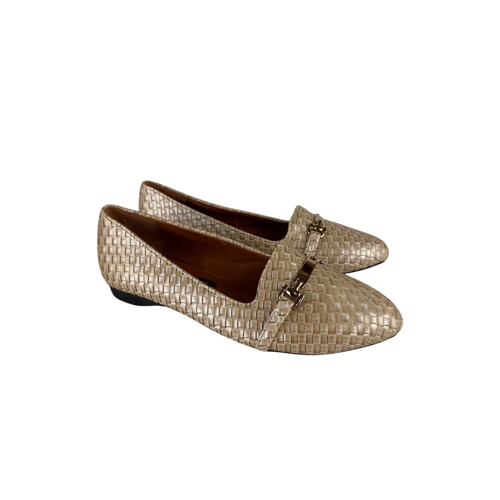 New Seven Women’s Loafers Flats 6.5 Gold Woven Gold Chain Business Casual Ballet